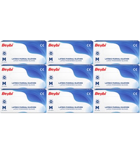 Beybi Lateks Pudralı Muayene Eldiveni M - Medium - Orta 900 Lü Set