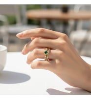 Lorivelle Kadın Zümrüt Baget Taşlı Kinetik Spinner Yüzük  14K Altın Kaplama Ayarlanabilir Dönen Tasarım
