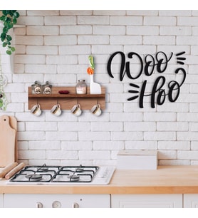 BK Home Doğal Ahşap Raflı Dekoratif Fincan Askılığı ve Duvar Süsü-17 (Beyaz)