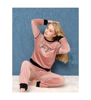 Fransız Kadife Kadın Pijama Takımı 1584-1 (Pembe)
