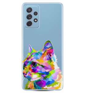 Kılıfland Samsung Galaxy A72 Kılıf Silikon Resimli Kapak Colorfuly Cat Stok 911