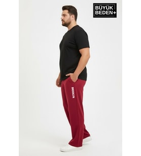 Erkek Büyük Beden BROOKLYN Baskılı Rahat Kesim Lastikli Bel Paça Reçme Eşofman Altı SPR26EA952-2 (Burgundy)
