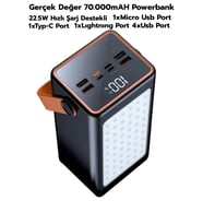 Acl Pw-52 70.000mAh 22.5W Siyah LCD 1xMicro 2xTyp-C 4xUsb Port Taşınabilir Şarj Cihazı Powerbank