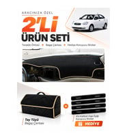 e-biz HYUNDAİ ACCENT ERA (2006-2011) Uyumlu Torpido Örtüsü + Tay Tüyü Çanta - Siyah-Bej - HU010