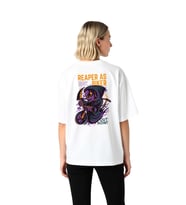 Kadın Oversize Tişört Motosiklet Reaper Baskılı Kısa Kol Yuvarlak Yaka Grafik Desen Rahat Kesim