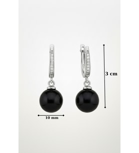 925 Ayar Gümüş Sallantılı Yuvarlak Siyah Oniks Taşlı Kadın Küpe 10 Mm