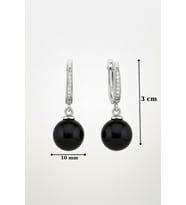 925 Ayar Gümüş Sallantılı Yuvarlak Siyah Oniks Taşlı Kadın Küpe 10 Mm