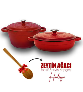 Lava Döküm 2X New Heritage Serisi Döküm Demir Tencere Tava Seti (Kırmızı)