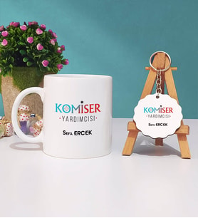 Komiser Yardımcısı Kupa Bardak ve Anahtarlık (Beyaz)