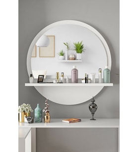 Yuvarlak Raflı 45cm Beyaz Koridor Dresuar Konsol Duvar Salon Banyo Ofis Çocuk Yatak Oda Raflı Aynası