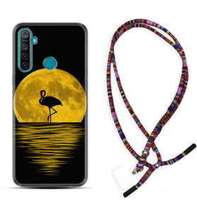 Realme 5i 5 Pro 6i 7 Pro 8 Kılıf Boyun Asklı Rasta Silikon Ay ve Flamingo 1775