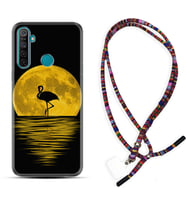 Realme 5i 5 Pro 6i 7 Pro 8 Kılıf Boyun Asklı Rasta Silikon Ay ve Flamingo 1775