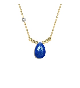Demas Gold  Pirlanta 14 Ayar Altin Dorikalı Mavi Lapis Lazuli Renkli Damla Taşlı Kolye