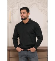 Woolen World Polo Yaka Düz Renk Yünlü Erkek Triko Kazak (Antrasit)