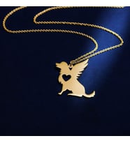 Kişiye Özel 925 Ayar Gümüş Melek Kanadı Köpek Kolye (Gold)
