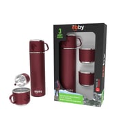 Theebby 3 Bardaklı Çelik Termos Bordo Sıcak Soğuk İçecek Termosu Çelik Termos