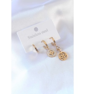 316L Çelik Gold Renk Çiçek Model Zirkon Taşlı Kadın Küpe 5886 - LOHO6090-3267