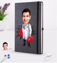 BK Gift Kişiye Özel Erkek Doktor Karikatürlü Siyah Termo Deri Defter 16x24cm Model 4