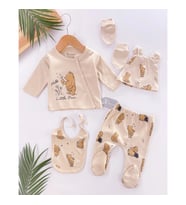 Hello Little Bear Baskılı 5 Parça %100 Pamuk Erkek Bebek Hastane Çıkışı