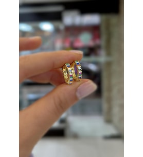 Gümüş renkli baget taşlı 12 mm küpe hr1512z3 (Sarı)