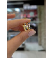 Gümüş renkli baget taşlı 12 mm küpe hr1512z3 (Sarı)