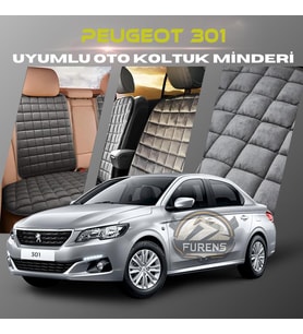 Peugeot 301 Antrasit Renk Tay Tüyü Cepli & Terletmez Sırtlı Oto Koltuk Minder Seti - Koltuk Koruma Kılıfı (ÖN & ARKA TAM SET)