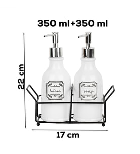 Porsima 3115 Gümüş Kapaklı Porselen 2li Sıvı Sabunluk Beyaz 700 Ml Beyaz