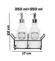 Porsima 3115 Gümüş Kapaklı Porselen 2li Sıvı Sabunluk Beyaz 700 Ml Beyaz