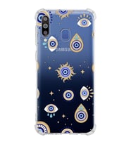 PrintiFy Samsung Galaxy M30 Uyumlu Nazar Boncuğu 5 Baskılı Şeffaf Köşe Korumalı Antişok Kılıf