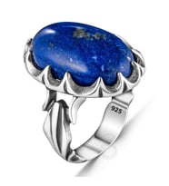 925 Ayar Gümüş Oval Doğal Lapis Lazuli Taşlı Erkek Yüzük