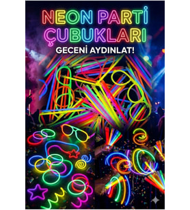 100 Adet Fosforlu Glow Stick Parti Seti Bileklik, Kolye ve Eğlenceli Işık Çubukları