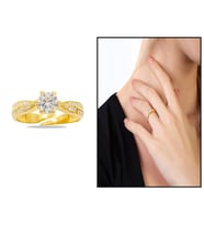 Mikro Zirkon Taş Süslemeli Gold Renk Free Size 925 Ayar Gümüş Kadın Tektaş Yüzük