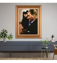 Altın Varaklı Çerçeveli Paspartulu Atatürk Tablo nl02A557 (Gold)