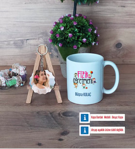Fizik Öğretmeni Kupa Bardak Beyaz ve Fotoğraflı Ahşap Anahtarlık Hediye (Model 1)