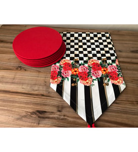 KIRMIZI GÜL DESENLİ RUNNER & SUPLA (Krem)