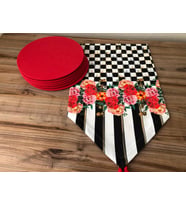 KIRMIZI GÜL DESENLİ RUNNER & SUPLA (Krem)