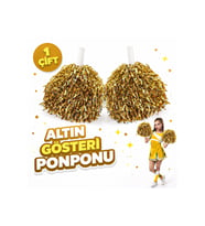 1 Çift ( 2 Adet ) Altın Renk 23 Nisan 19 Mayıs 29 Ekim Okul Gösteri Ponponları Ekstra Dolgun