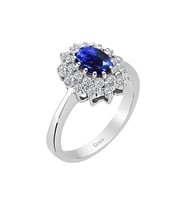 İki Sıra Pırlantalı Oval Safir Taşlı Yüzük 0707R0118