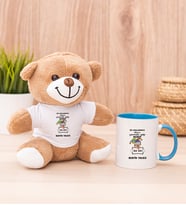 Kişiye Özel Biz Akıllanmayız Tasarım Esprili  Peluş Ayı ve Mavi Kupa
