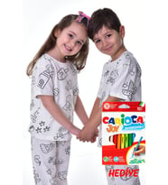 En Sevimli Figürler Özel Kalemi ile BOYANABİLİR Çocuk Pijama Takımı ( 12'li Kalem Seti Hediye )