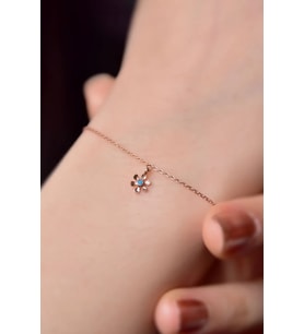 925 Ayar Gümüş Rose Kaplama Firuze Taşlı Mini Papatya Bileklik