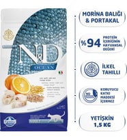 N&D Ocean Düşük Tahıllı Morina Balıklı Portakallı Yetişkin Kedi Maması 1,5kg