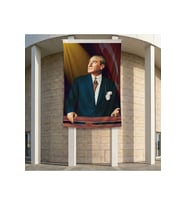 Atatürk ve Türk Bayrağı Poster Bayrak Premium Raşel Kumaş ATA13 2x3m