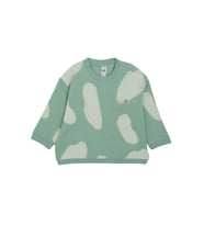 Omzu Çıtçıtlı Bulut Baskılı Sweatshirt (Yeşil)