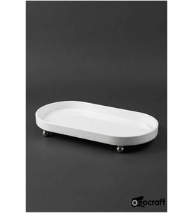 Lüks Kompozit Granit Yağlık ve Sunum Tabağı 30x16 cm, Krom Top Ayaklı