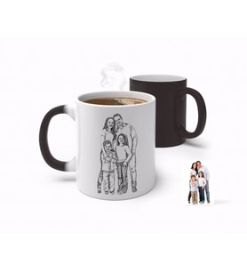 BK Gift Kişiye Özel Tam Boy Karakalem Aile Sihirli Kupa Bardak-1 (Beyaz)