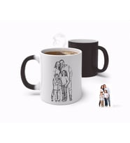 BK Gift Kişiye Özel Tam Boy Karakalem Aile Sihirli Kupa Bardak-1 (Beyaz)