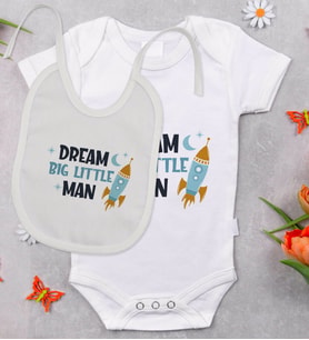 BK Kids Dream Big Little Man Tasarımlı Bebek Body Zıbın ve Mama Önlüğü Hediye Seti - Model 1