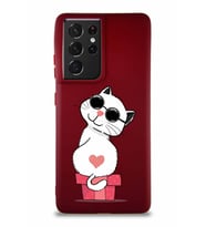 Samsung Galaxy S21 Ultra Soft Premier Kapak Coolcat Tasarımlı Silikon Kılıf - Mürdüm (Şeffaf)