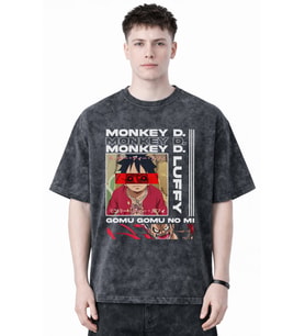 Tasarım Monkey D. Luffy One Piece Anime Baskılı Unisex Oversize Eskitme Yıkamalı Tişört